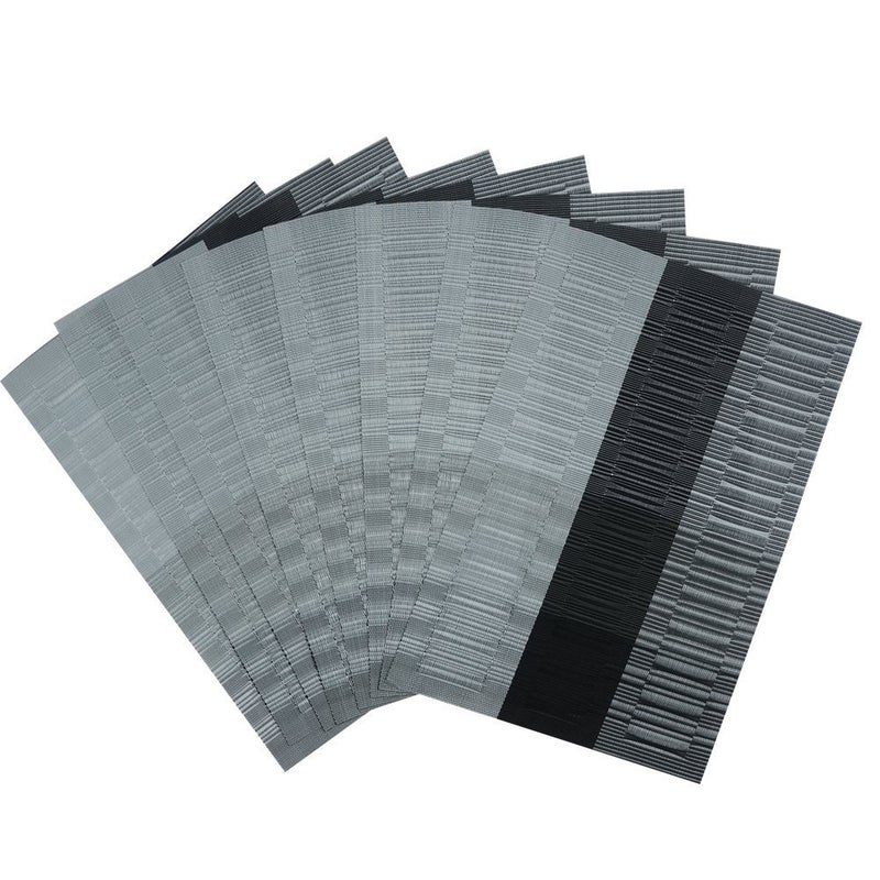 SHACOS Woven Vinyl Table Runner 12 x 54 inch PVC Runner for Dining Table Coffee Table Counter Wipe Clean Indoor Outdoor, Ombre Black and Gray - Image 4